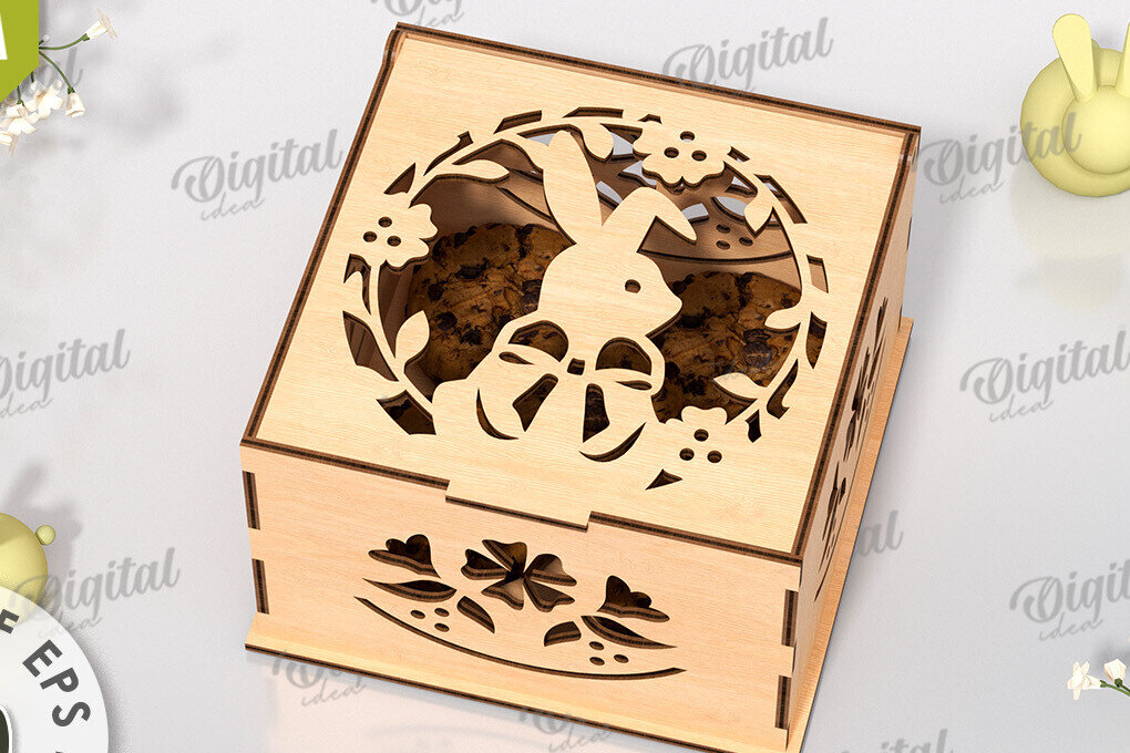 Σετ των 2 Intra απο ξύλο plywood  Χρώμα wenge 3mm-4mm πάχος - Πασχαλινό κουτί δώρου LaserCut. Treats Box Δίασταση 15x15 cm INTRAFABR-121281067