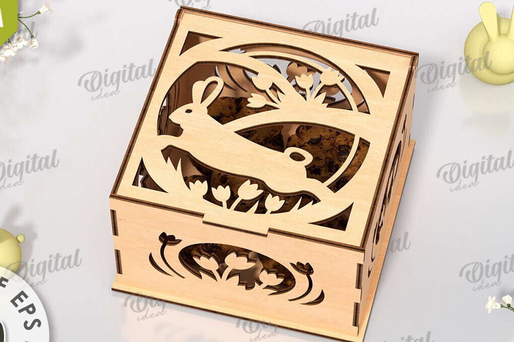 Σετ των 2 Intra απο ξύλο plywood  Χρώμα wenge 3mm-4mm πάχος - Πασχαλινό κουτί δώρου LaserCut. Treats Box Δίασταση 15x15 cm INTRAFABR-69204149