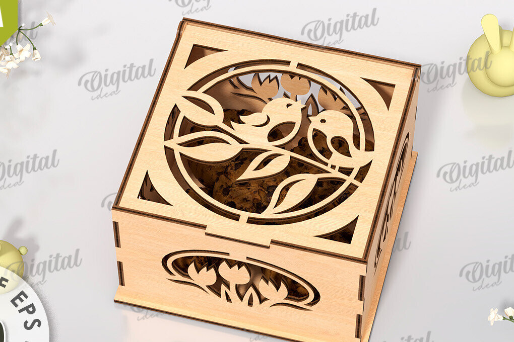 Σετ των 2 Intra απο ξύλο plywood  Χρώμα wenge 3mm-4mm πάχος - Πασχαλινό κουτί δώρου LaserCut. Treats Box Δίασταση 15x15 cm INTRAFABR-89850664