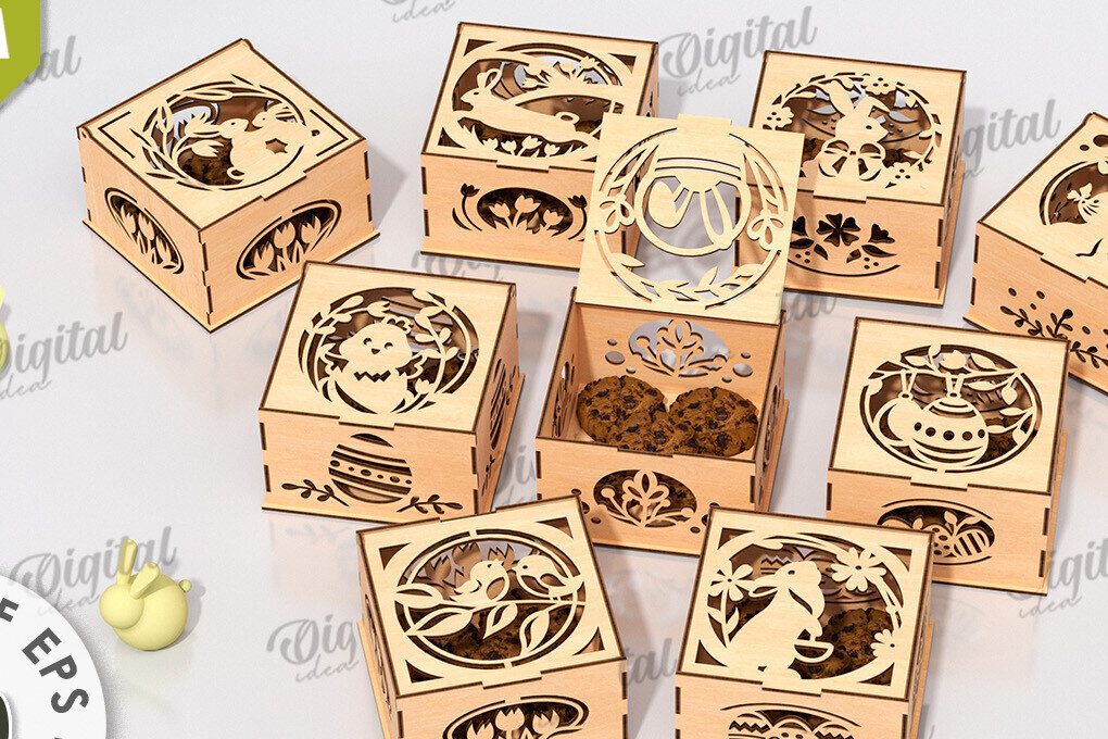 Σετ των 2 Intra απο ξύλο plywood  Χρώμα wenge 3mm-4mm πάχος - Πασχαλινό κουτί δώρου LaserCut. Treats Box Δίασταση 15x15 cm INTRAFABR-119595347