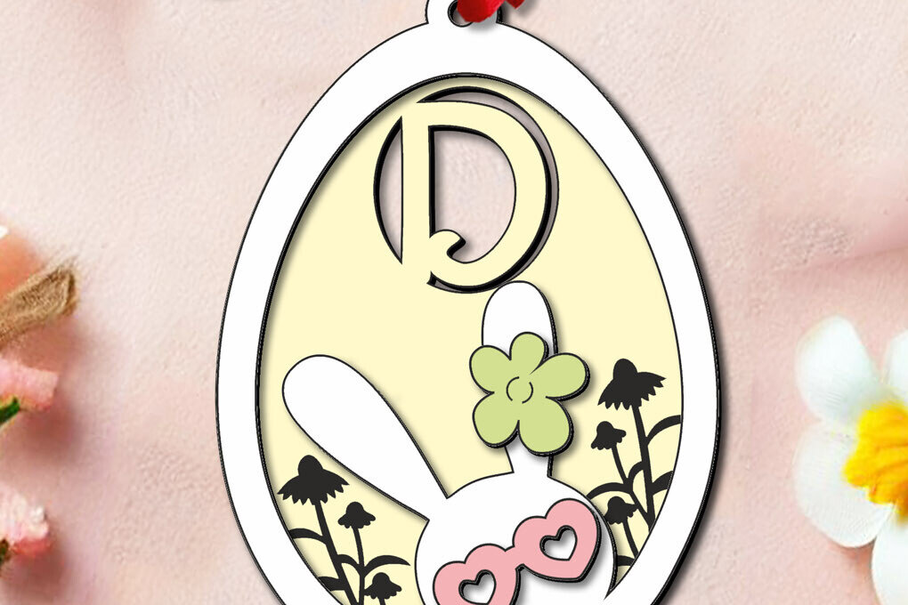 Σετ των 2 Intra απο ξύλο plywood  Χρώμα wenge 3mm-4mm πάχος - Πασχαλινό δώρο Γράμμα D Καλάθι αυγών λαγουδάκι Δίασταση 6x6 cm INTRAFABR-121138184