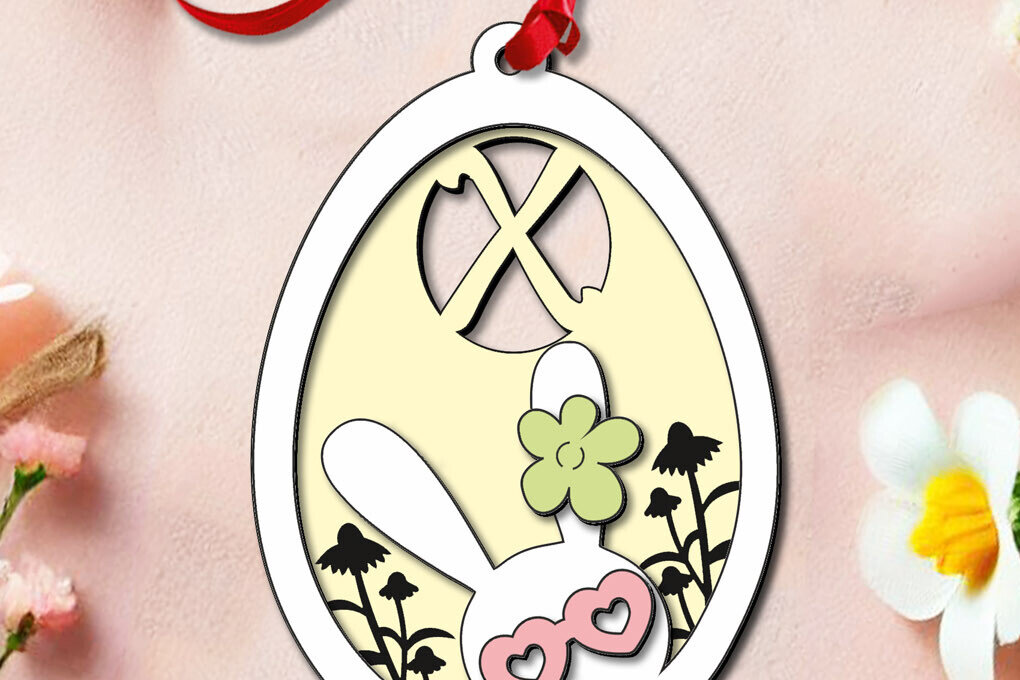 Σετ των 2 Intra απο ξύλο plywood  Χρώμα wenge 3mm-4mm πάχος - Πασχαλινό δώρο Laser Letter X Bunny Egg Δίασταση 6x6 cm INTRAFABR-98839565