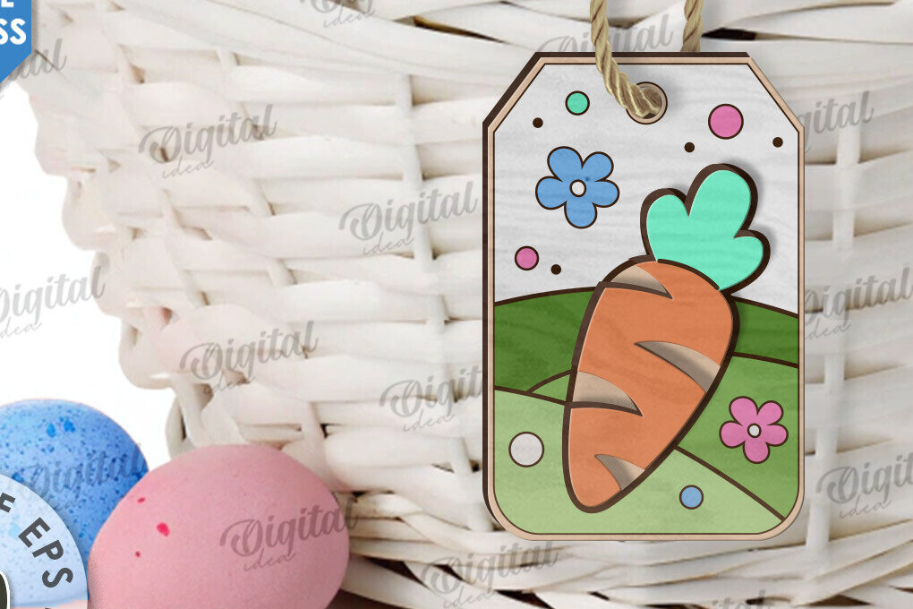 Σετ των 2 Intra απο ξύλο plywood  Χρώμα wenge 3mm-4mm πάχος - Ετικέτα δώρου Πάσχα LaserCut. Ετικέτα καλαθιού Δίασταση 15x15 cm INTRAFABR-122465882