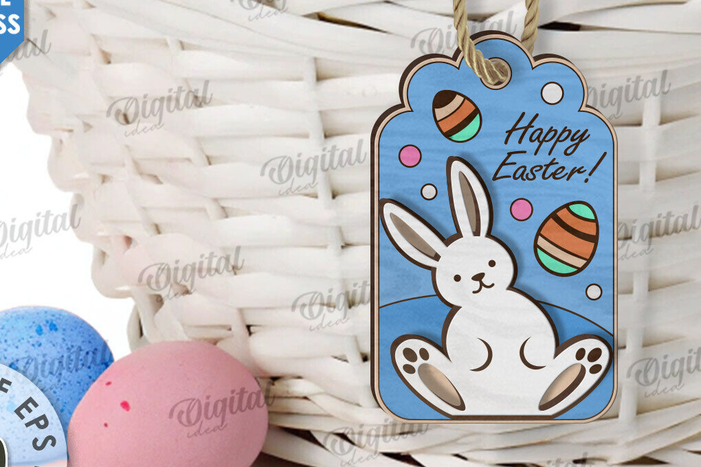 Σετ των 2 Intra απο ξύλο plywood  Χρώμα wenge 3mm-4mm πάχος - Ετικέτα δώρου Πάσχα LaserCut. Ετικέτα καλαθιού Δίασταση 15x15 cm INTRAFABR-124597574