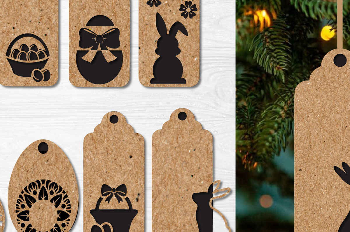 Σετ των 2 Intra απο ξύλο plywood  Χρώμα wenge 3mm-4mm πάχος - Ετικέτα δώρου Πάσχα Δίασταση 15x15 cm INTRAFABR-98847344