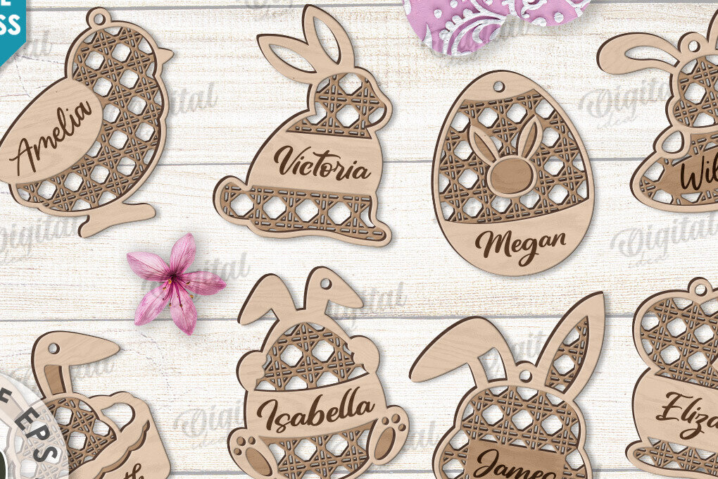 Σετ των 2 Intra απο ξύλο plywood  Χρώμα wenge 3mm-4mm πάχος - Ετικέτες δώρου Πάσχα Πακέτο κοπής με λέιζερ Δίασταση 15x15 cm INTRAFABR-117359868