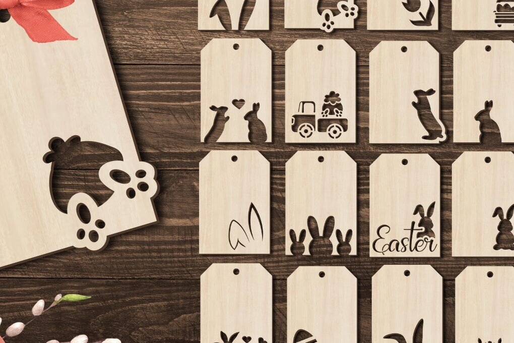 Σετ των 2 Intra απο ξύλο plywood  Χρώμα wenge 3mm-4mm πάχος - Ετικέτες δώρου Πάσχα Πακέτο Δίασταση 15x15 cm INTRAFABR-118137778