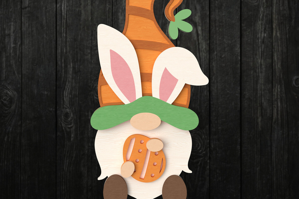 Σετ των 2 Intra απο ξύλο plywood  Χρώμα wenge 3mm-4mm πάχος - Easter Gnome Bunny Carrot 3D Δίασταση 15x15 cm INTRAFABR-117715263