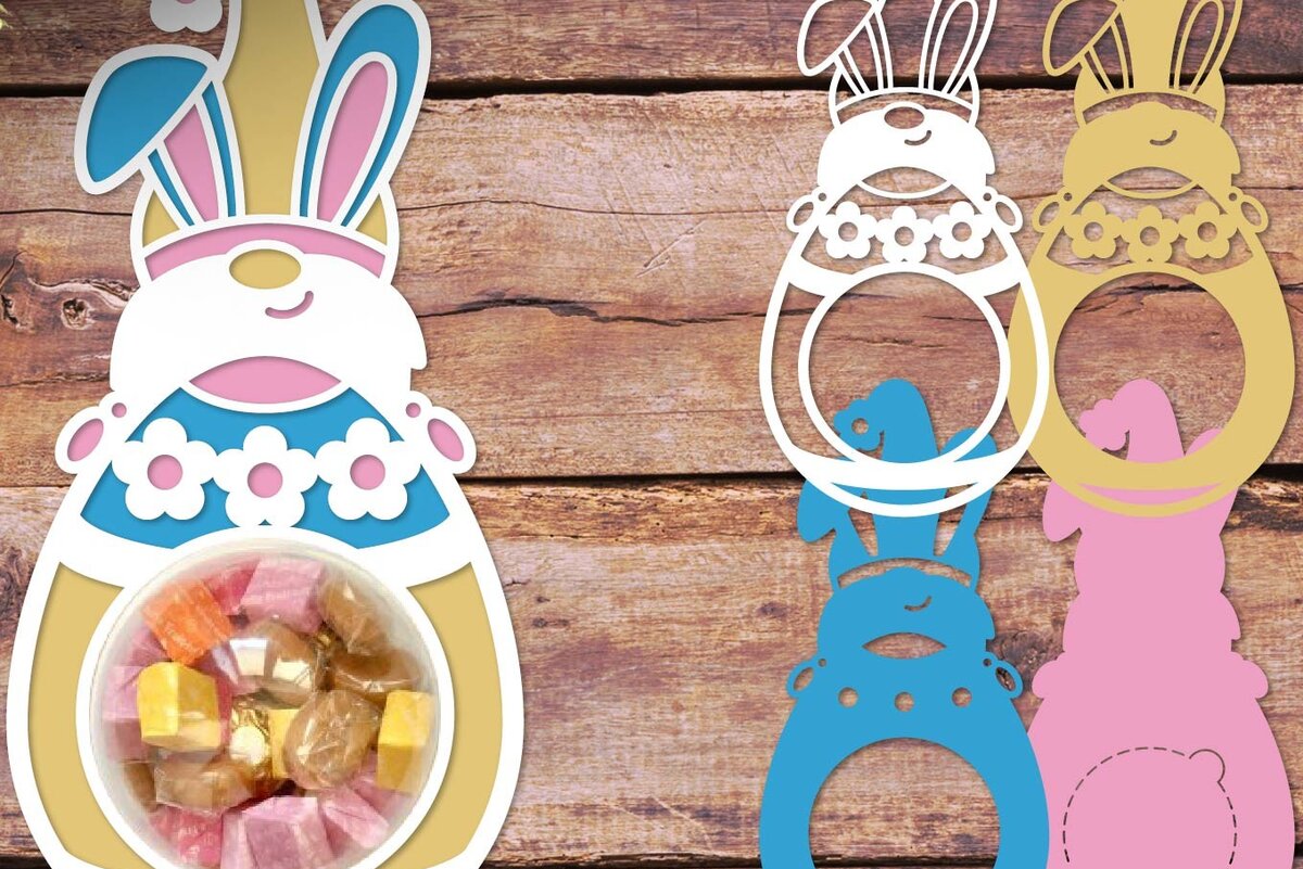 Σετ των 2 Intra απο ξύλο plywood  Χρώμα wenge 3mm-4mm πάχος - Easter Gnome Candy Dome Δίασταση 6x6 cm INTRAFABR-117715309