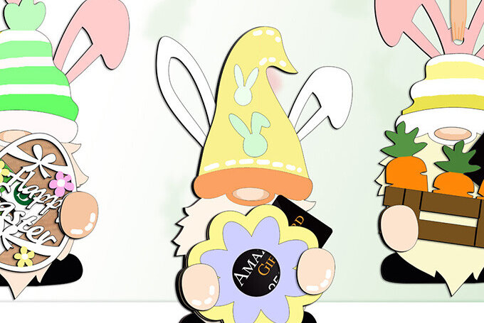 Σετ των 2 Intra απο ξύλο plywood  Χρώμα wenge 3mm-4mm πάχος - Πασχαλινό Gnome Δωροκάρτα Κάτοχος Χρημάτων Δίασταση 6x6 cm INTRAFABR-117849309