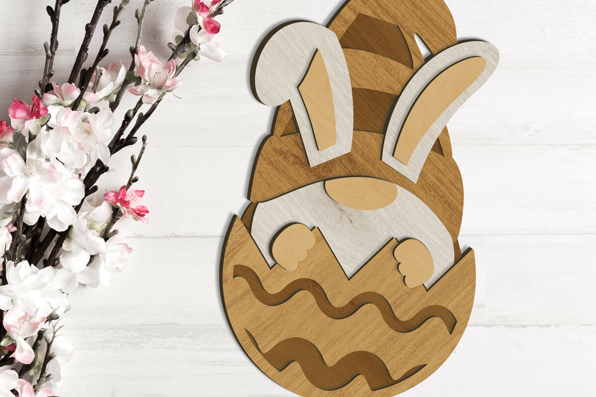 Intra απο ξύλο plywood  Χρώμα wenge 3mm-4mm πάχος - Πασχαλινό Gnome στο αυγό, πρότυπο χειροτεχνίας Δίασταση 34x7 cm INTRAFABR-69203436