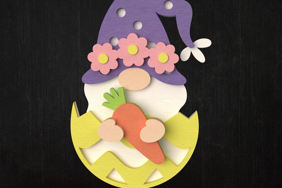 Σετ των 2 Intra απο ξύλο plywood  Χρώμα wenge 3mm-4mm πάχος - Πασχαλινό Gnome στο Egg Layered Δίασταση 15x15 cm INTRAFABR-120546696