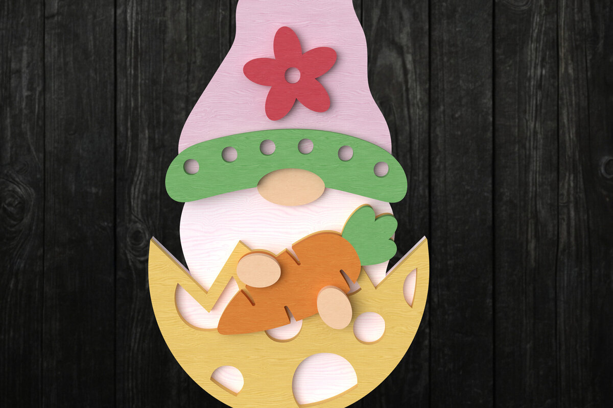 Σετ των 2 Intra απο ξύλο plywood  Χρώμα wenge 3mm-4mm πάχος - Πασχαλινό Gnome in Egg Laser Δίασταση 15x15 cm INTRAFABR-120545368