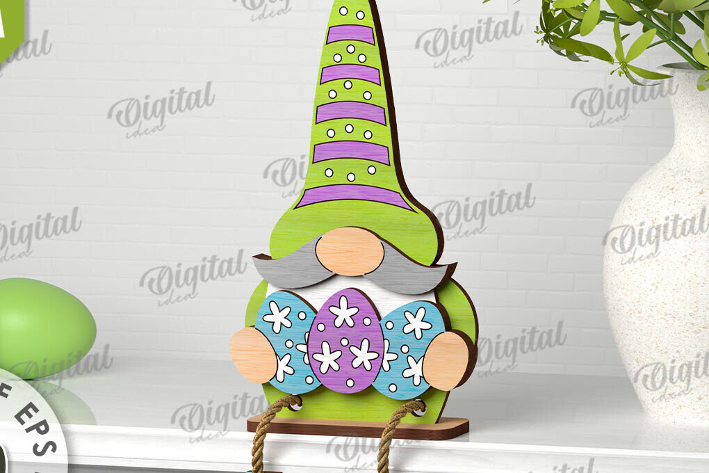 Σετ των 2 Intra απο ξύλο plywood  Χρώμα wenge 3mm-4mm πάχος - Easter Gnome. 3D Πασχαλινό Gnome Δίασταση 15x15 cm INTRAFABR-120546538