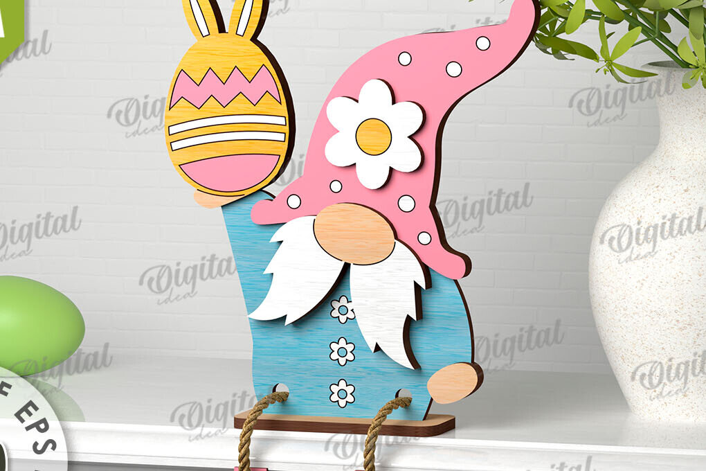 Σετ των 2 Intra απο ξύλο plywood  Χρώμα wenge 3mm-4mm πάχος - Easter Gnome. 3D Πασχαλινό Gnome Δίασταση 15x15 cm INTRAFABR-29689232