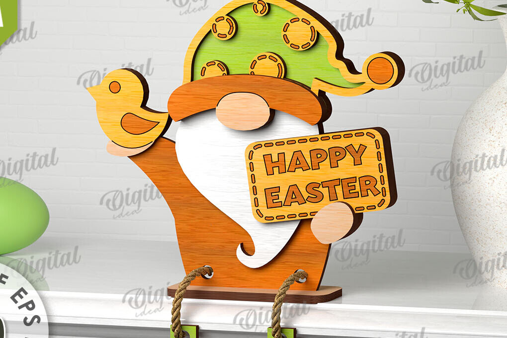 Σετ των 2 Intra απο ξύλο plywood  Χρώμα wenge 3mm-4mm πάχος - Easter Gnome. 3D Πασχαλινό Gnome Δίασταση 15x15 cm INTRAFABR-27216262