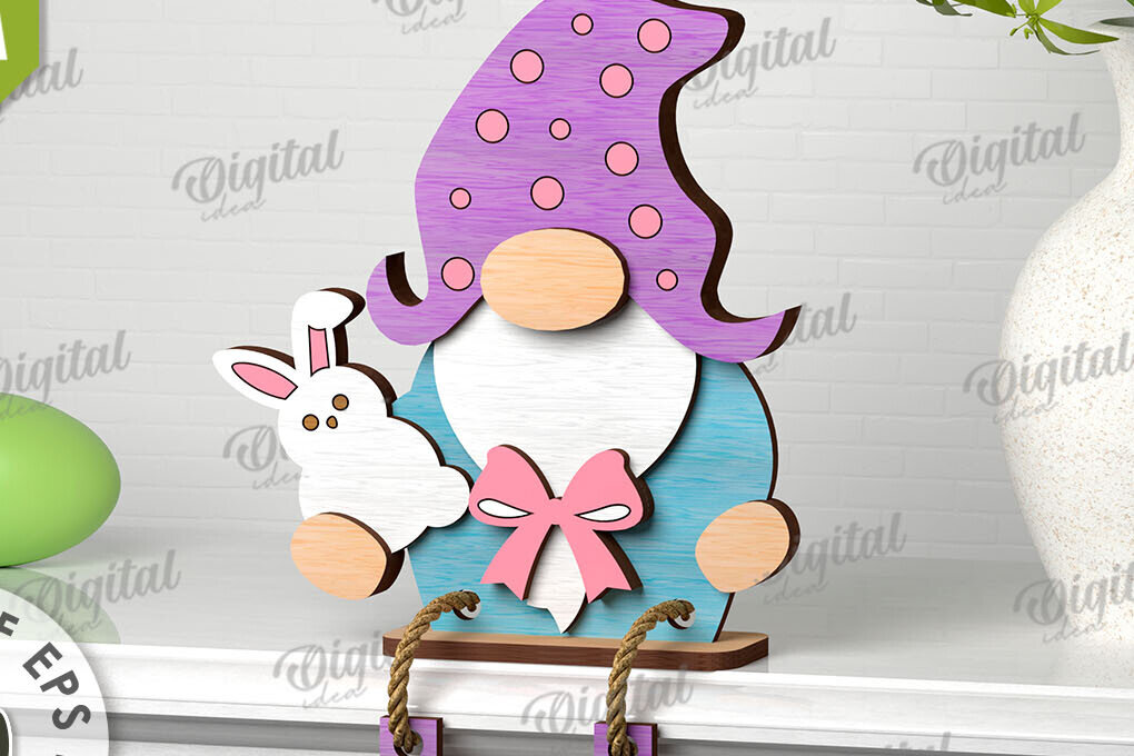 Σετ των 2 Intra απο ξύλο plywood  Χρώμα wenge 3mm-4mm πάχος - Easter Gnome. 3D Πασχαλινό Gnome Δίασταση 15x15 cm INTRAFABR-120266217