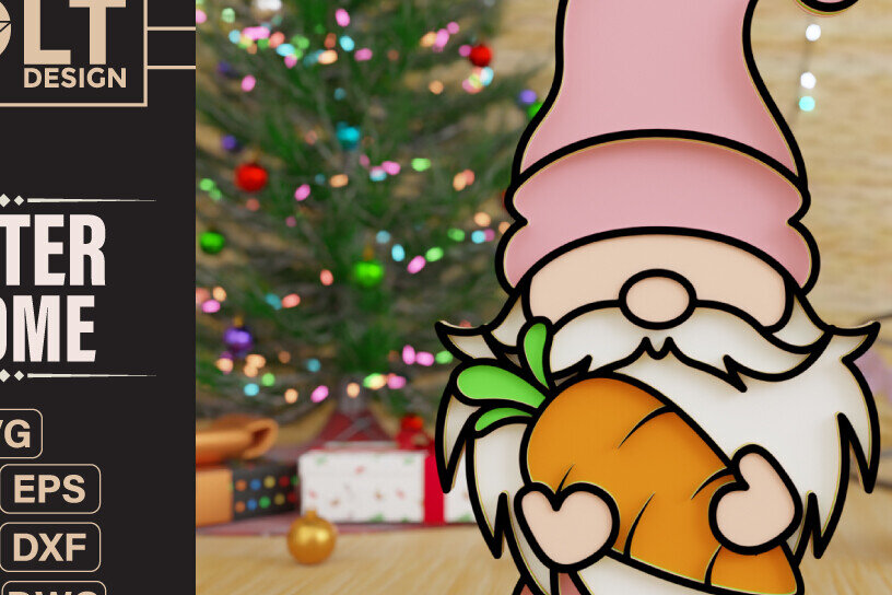 Intra απο ξύλο plywood  Χρώμα wenge 3mm-4mm πάχος - Πασχαλινό Gnome Κοπή Laser Δίασταση 20x25 cm INTRAFABR-120205864