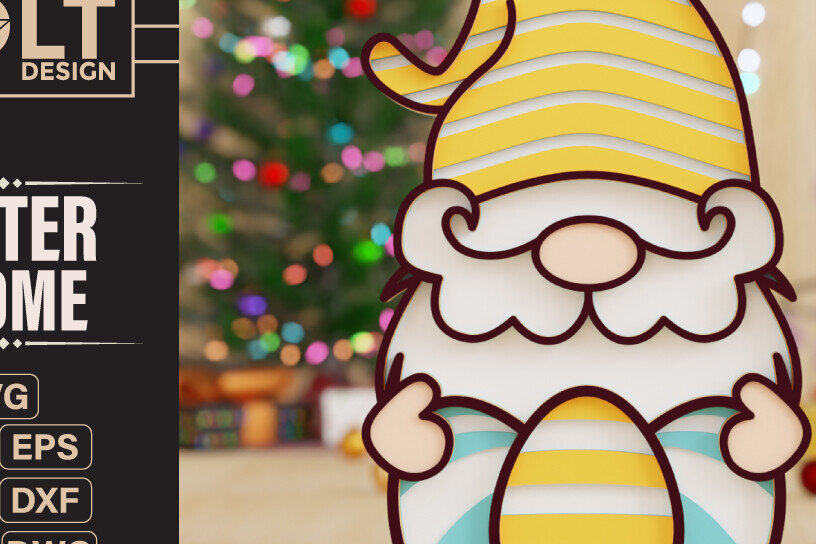 Intra απο ξύλο plywood  Χρώμα wenge 3mm-4mm πάχος - Πασχαλινό Gnome Κοπή Laser Δίασταση 20x25 cm INTRAFABR-120205885