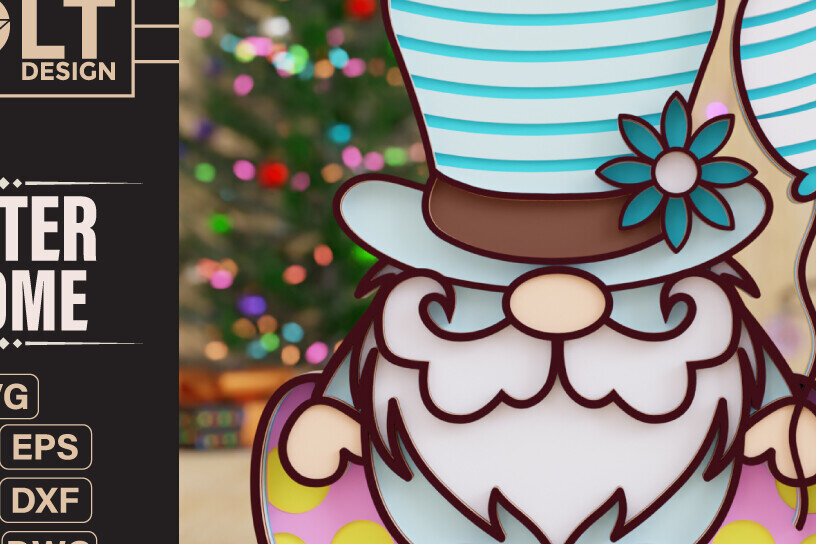 Intra απο ξύλο plywood  Χρώμα wenge 3mm-4mm πάχος - Πασχαλινό Gnome Κοπή Laser Δίασταση 20x25 cm INTRAFABR-120205848