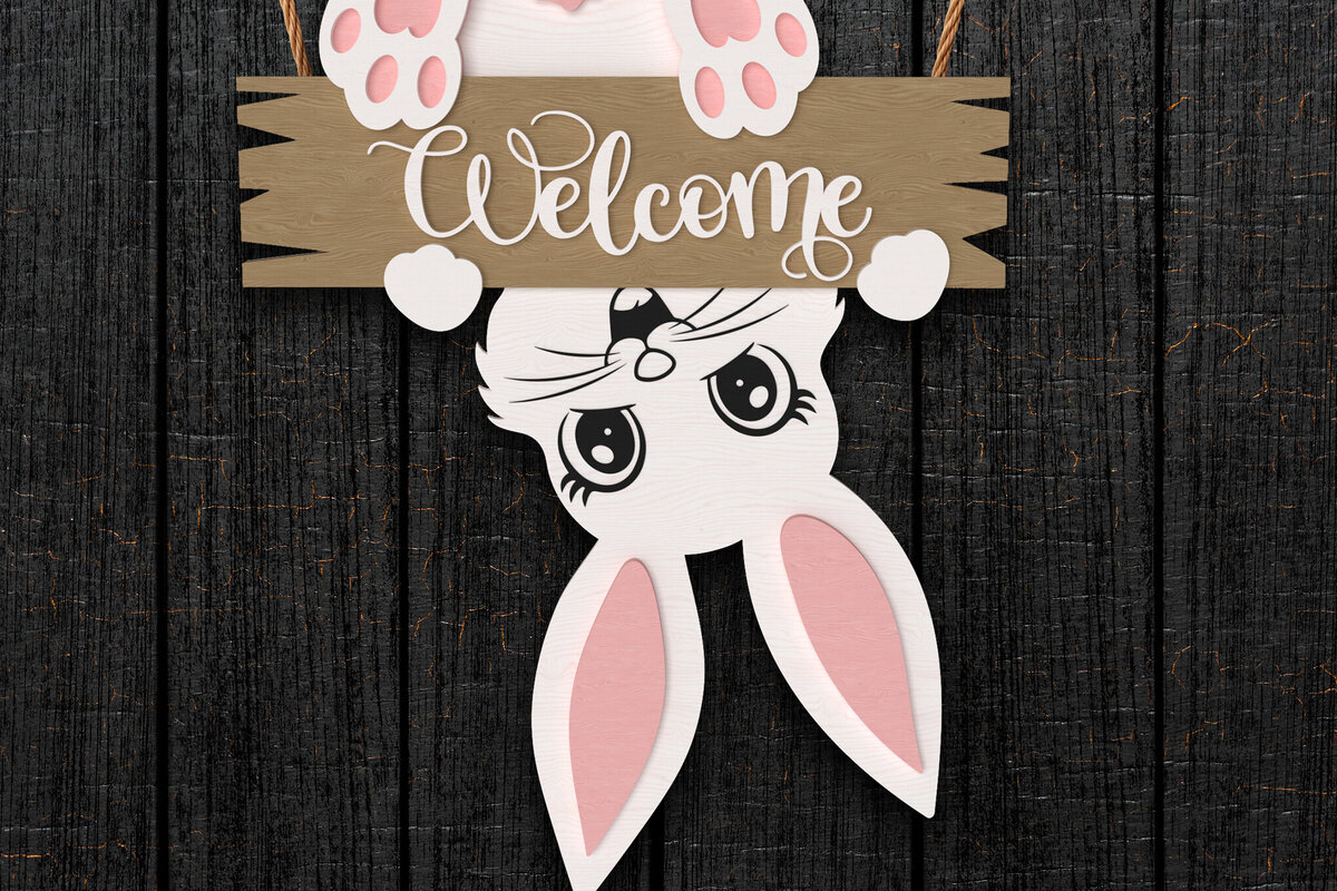 Intra απο ξύλο plywood  Χρώμα wenge 3mm-4mm πάχος - Πασχαλινό κρεμασμένο λαγουδάκι καλωσορίσματος Δίασταση 30x20 cm INTRAFABR-75679676