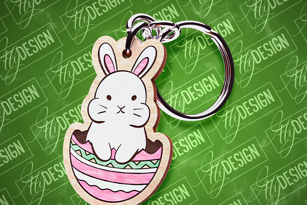 Σετ των 2 Intra απο ξύλο plywood  Χρώμα wenge 3mm-4mm πάχος - Πασχαλινό Σχέδιο Μπρελόκ | Λαγουδάκι του Πάσχα Δίασταση 4x4 cm INTRAFABR-50456524