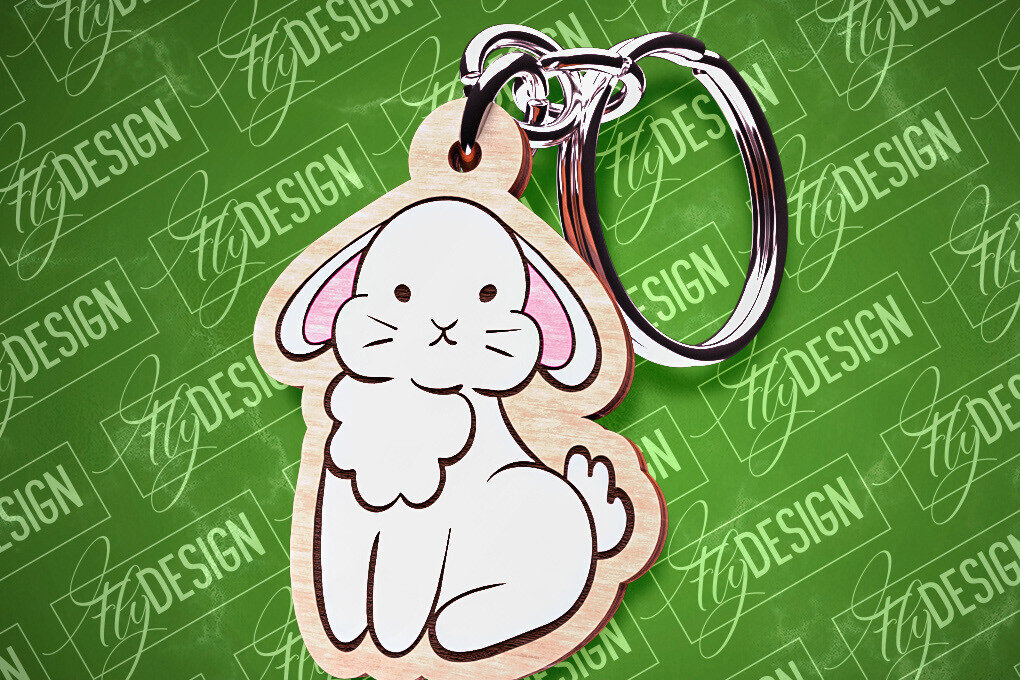 Σετ των 2 Intra απο ξύλο plywood  Χρώμα wenge 3mm-4mm πάχος - Πασχαλινό Σχέδιο Μπρελόκ | Λαγουδάκι του Πάσχα Δίασταση 4x4 cm INTRAFABR-50673394