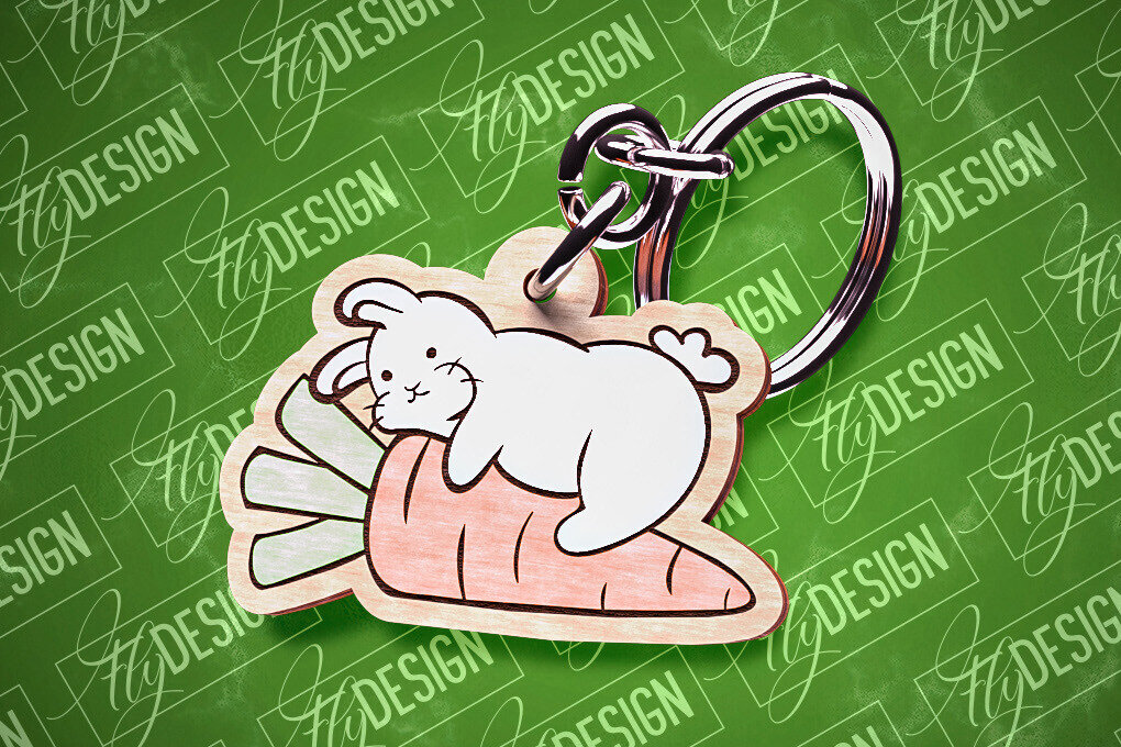 Σετ των 2 Intra απο ξύλο plywood  Χρώμα wenge 3mm-4mm πάχος - Πασχαλινό Σχέδιο Μπρελόκ | Λαγουδάκι του Πάσχα Δίασταση 4x4 cm INTRAFABR-83638519