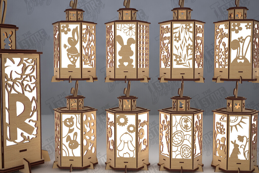 Σετ των 2 Intra απο ξύλο plywood  Χρώμα wenge 3mm-4mm πάχος - Πασχαλινό φαναράκι | Τρισδιάστατη λάμπα σκιών Δίασταση 15x15 cm INTRAFABR-114738268