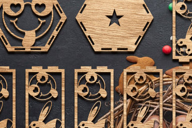 Σετ των 2 Intra απο ξύλο plywood  Χρώμα wenge 3mm-4mm πάχος - Πασχαλινό Φανάρι Δίασταση 15x15 cm INTRAFABR-114863928