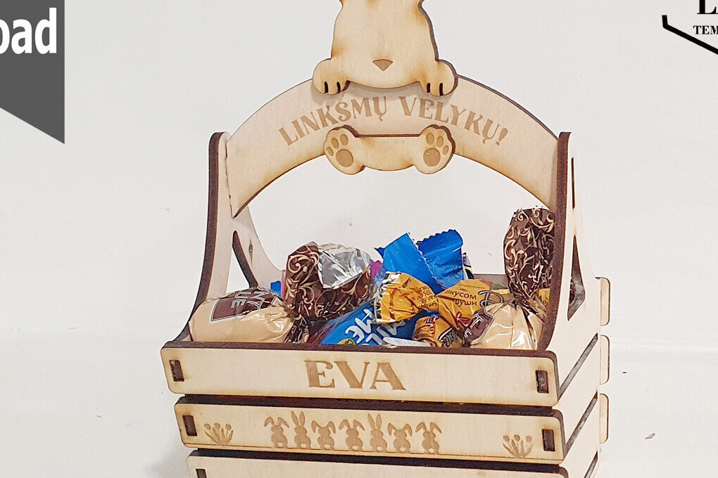 Intra απο ξύλο plywood  Χρώμα wenge 3mm-4mm πάχος - Πασχαλινό καλάθι κοπής με λέιζερ, μπολ με κεριά Δίασταση 30x20 cm INTRAFABR-115488816