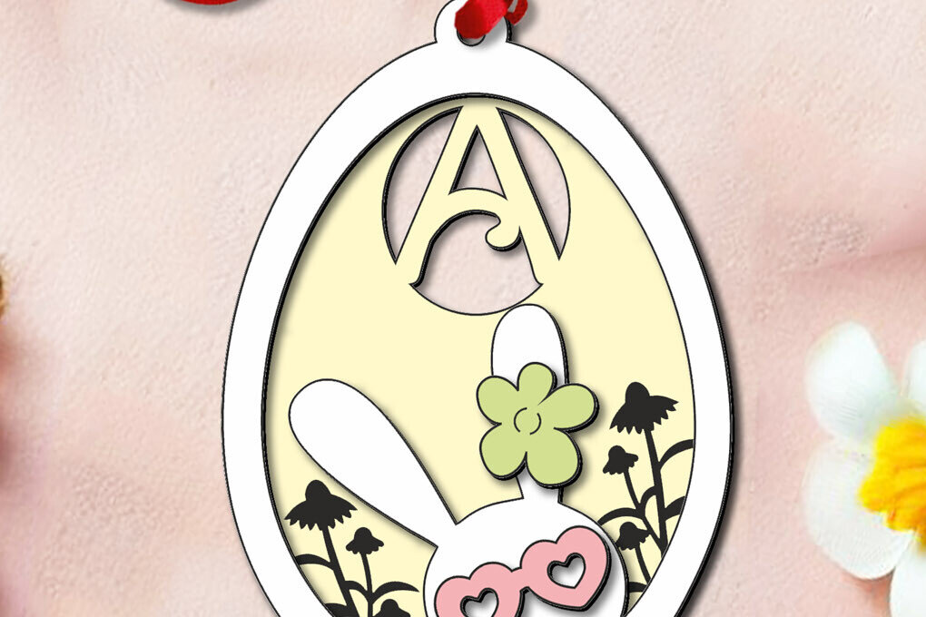 Σετ των 2 Intra απο ξύλο plywood  Χρώμα wenge 3mm-4mm πάχος - Πασχαλινό γράμμα ένα λαγουδάκι με καλάθι αυγών Ετικέτα Δίασταση 6x6 cm INTRAFABR-81908152