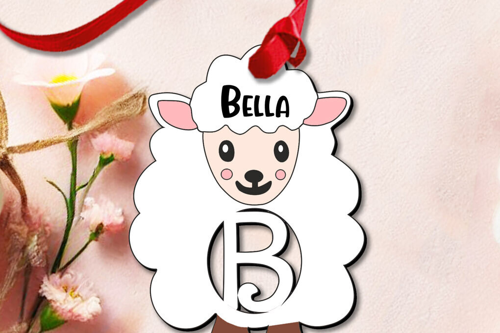 Σετ των 2 Intra απο ξύλο plywood  Χρώμα wenge 3mm-4mm πάχος - Πασχαλινό γράμμα Β Στολίδι Πρόβατο Αρνί Δίασταση 6x6 cm INTRAFABR-90246158