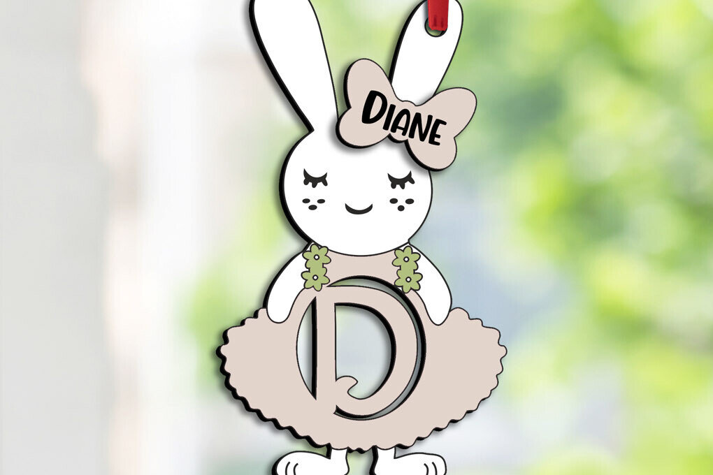 Σετ των 2 Intra απο ξύλο plywood  Χρώμα wenge 3mm-4mm πάχος - Πασχαλινό γράμμα D Bunny Laser Basket Δίασταση 6x6 cm INTRAFABR-90593779