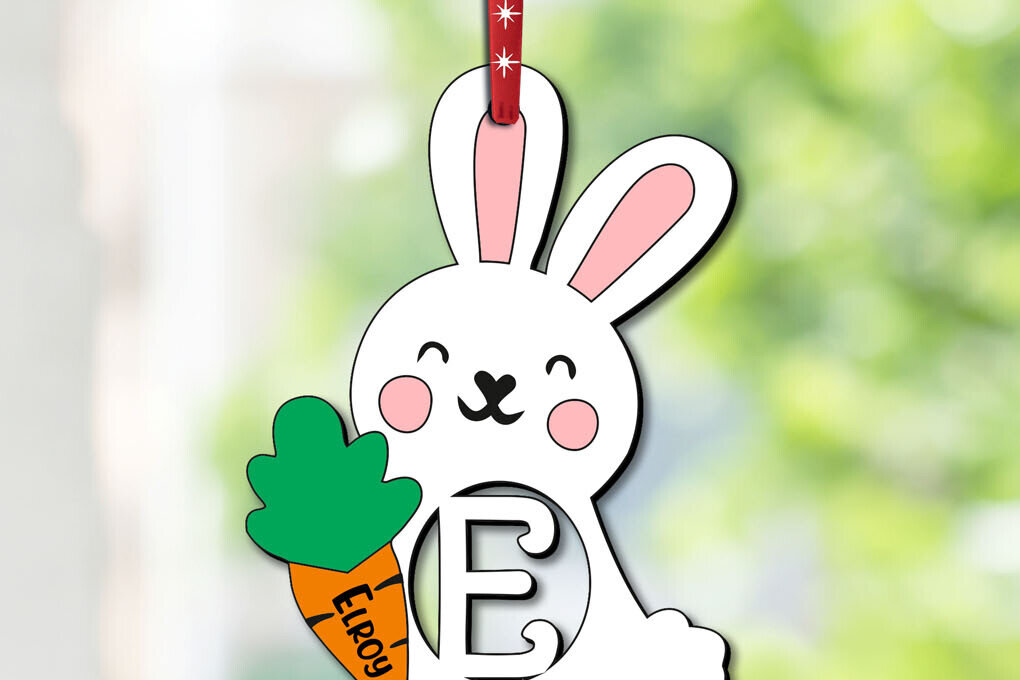 Σετ των 2 Intra απο ξύλο plywood  Χρώμα wenge 3mm-4mm πάχος - Πασχαλινό γράμμα E Στολίδι Κουνελάκι Δώρο Δίασταση 6x6 cm INTRAFABR-120841795