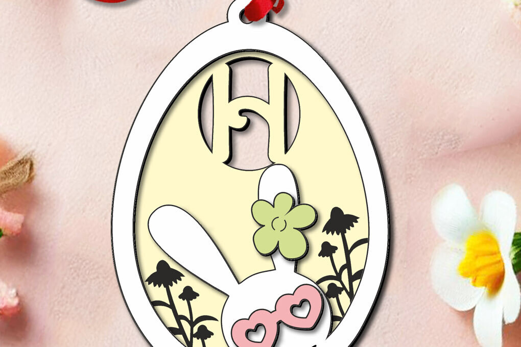 Σετ των 2 Intra απο ξύλο plywood  Χρώμα wenge 3mm-4mm πάχος - Πασχαλινό γράμμα H Bunny Egg Basket Tag Δίασταση 6x6 cm INTRAFABR-120841312