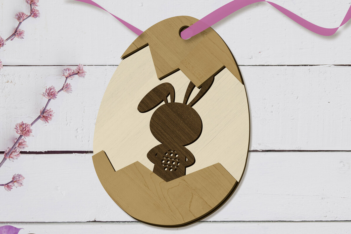 Σετ των 2 Intra απο ξύλο plywood  Χρώμα wenge 3mm-4mm πάχος - Πασχαλινό πολυστρωματικό αυγό με λαγουδάκι Δίασταση 3x4 cm INTRAFABR-79569638