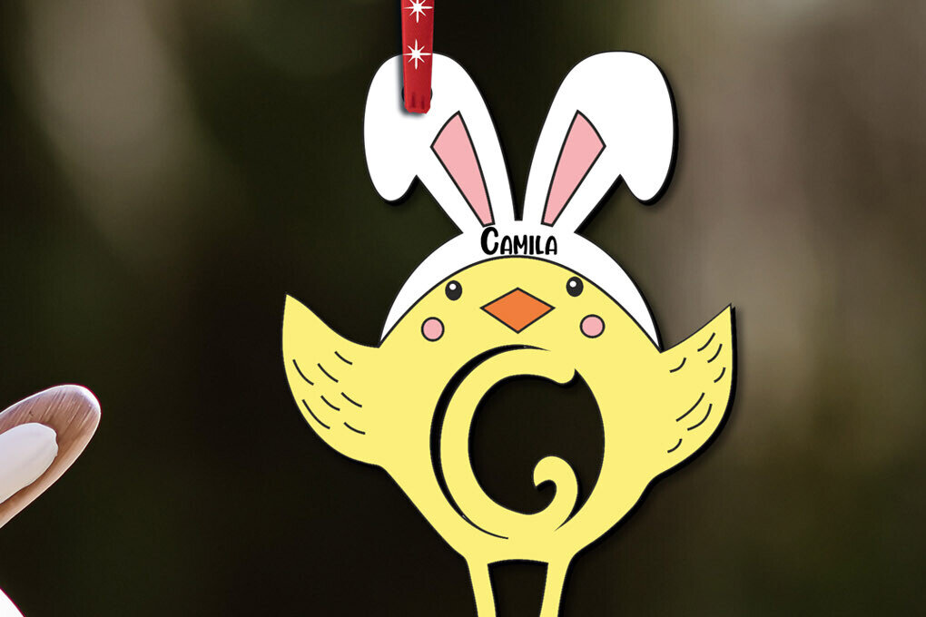 Σετ των 2 Intra απο ξύλο plywood  Χρώμα wenge 3mm-4mm πάχος - Πασχαλινό στολίδι Γράμμα Γ Πουλί Κοτόπουλο Δίασταση 6x6 cm INTRAFABR-120420866