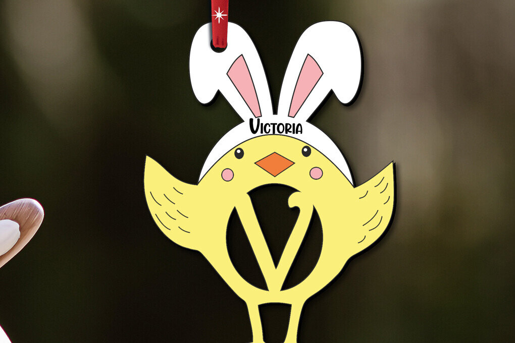 Σετ των 2 Intra απο ξύλο plywood  Χρώμα wenge 3mm-4mm πάχος - Πασχαλινό Στολίδι Γράμμα V Κοτόπουλο Δίασταση 6x6 cm INTRAFABR-90818614