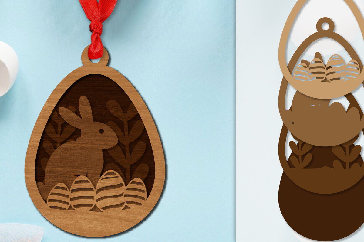 Σετ των 2 Intra απο ξύλο plywood  Χρώμα wenge 3mm-4mm πάχος - Πασχαλινά στολίδια με στρώσεις Lasercut Δίασταση 6x6 cm INTRAFABR-115665066