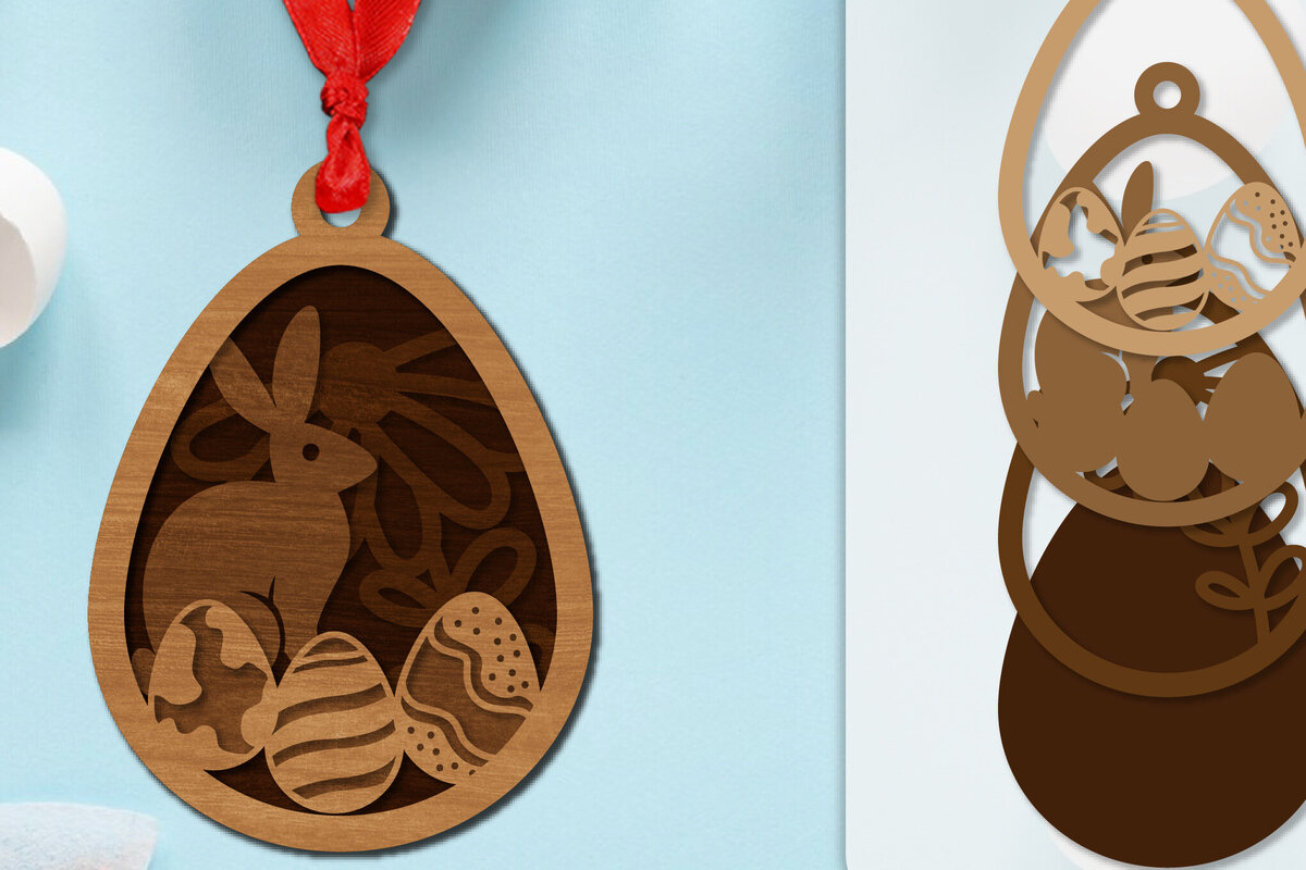 Σετ των 2 Intra απο ξύλο plywood  Χρώμα wenge 3mm-4mm πάχος - Πασχαλινά στολίδια με στρώσεις Lasercut Δίασταση 6x6 cm INTRAFABR-115556154