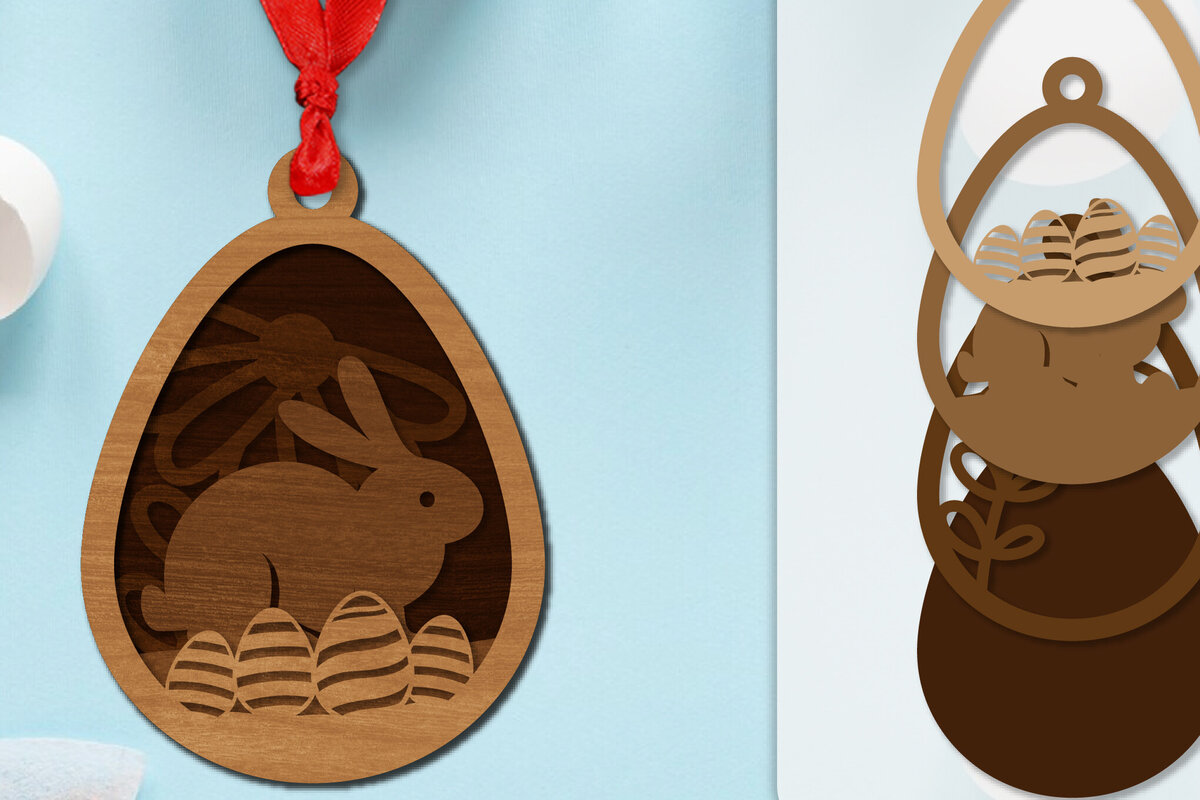 Σετ των 2 Intra απο ξύλο plywood  Χρώμα wenge 3mm-4mm πάχος - Πασχαλινά στολίδια με στρώσεις Lasercut Δίασταση 6x6 cm INTRAFABR-115556160