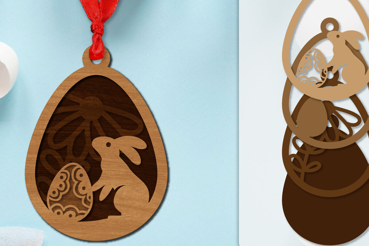 Σετ των 2 Intra απο ξύλο plywood  Χρώμα wenge 3mm-4mm πάχος - Πασχαλινά στολίδια με στρώσεις Lasercut Δίασταση 6x6 cm INTRAFABR-115556166