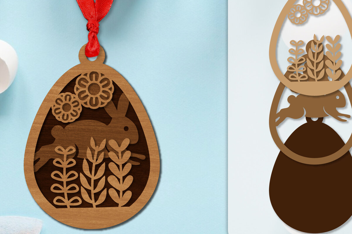 Σετ των 2 Intra απο ξύλο plywood  Χρώμα wenge 3mm-4mm πάχος - Πασχαλινά στολίδια με στρώσεις Lasercut Δίασταση 6x6 cm INTRAFABR-115556173