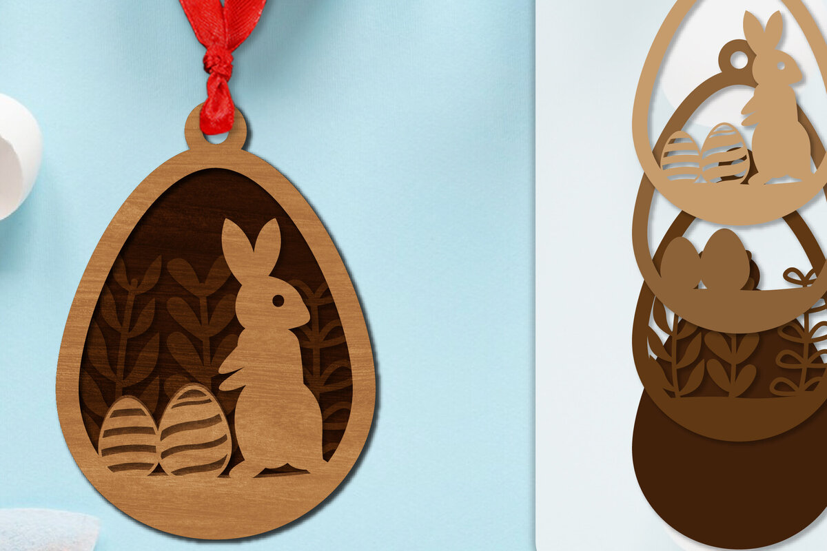 Σετ των 2 Intra απο ξύλο plywood  Χρώμα wenge 3mm-4mm πάχος - Πασχαλινά στολίδια με στρώσεις Lasercut Δίασταση 6x6 cm INTRAFABR-115556178