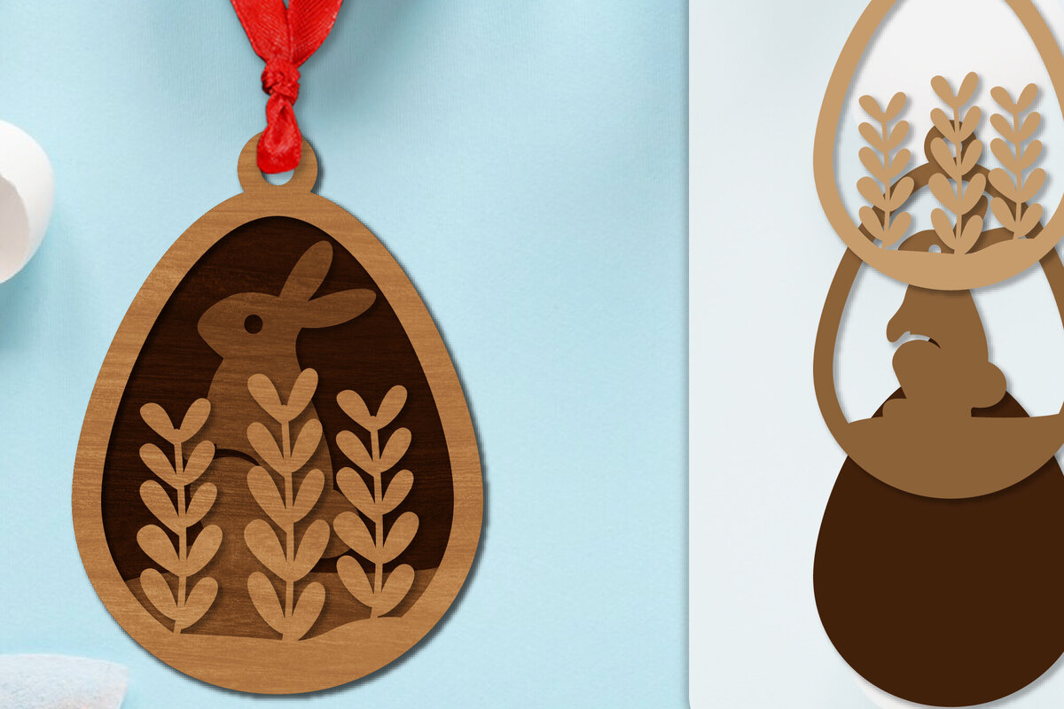 Σετ των 2 Intra απο ξύλο plywood  Χρώμα wenge 3mm-4mm πάχος - Πασχαλινά στολίδια με στρώσεις Lasercut Δίασταση 6x6 cm INTRAFABR-115556182