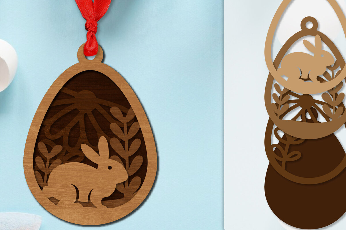 Σετ των 2 Intra απο ξύλο plywood  Χρώμα wenge 3mm-4mm πάχος - Πασχαλινά στολίδια με στρώσεις Lasercut Δίασταση 6x6 cm INTRAFABR-115805874