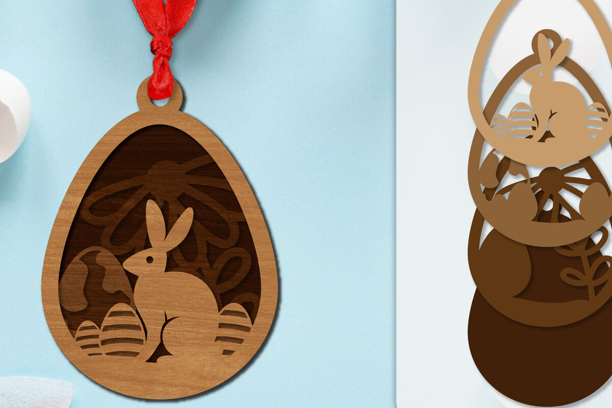 Σετ των 2 Intra απο ξύλο plywood  Χρώμα wenge 3mm-4mm πάχος - Πασχαλινά στολίδια με στρώσεις Lasercut Δίασταση 6x6 cm INTRAFABR-115805929