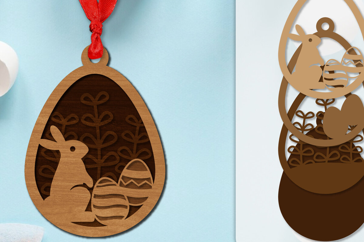 Σετ των 2 Intra απο ξύλο plywood  Χρώμα wenge 3mm-4mm πάχος - Πασχαλινά στολίδια με στρώσεις Lasercut Δίασταση 6x6 cm INTRAFABR-115805864