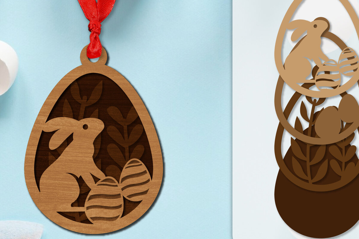 Σετ των 2 Intra απο ξύλο plywood  Χρώμα wenge 3mm-4mm πάχος - Πασχαλινά στολίδια με στρώσεις Lasercut Δίασταση 6x6 cm INTRAFABR-115556143